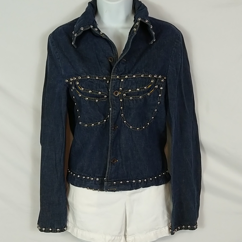 Women's Studded Blue Jean Denim Jacket Size Medium